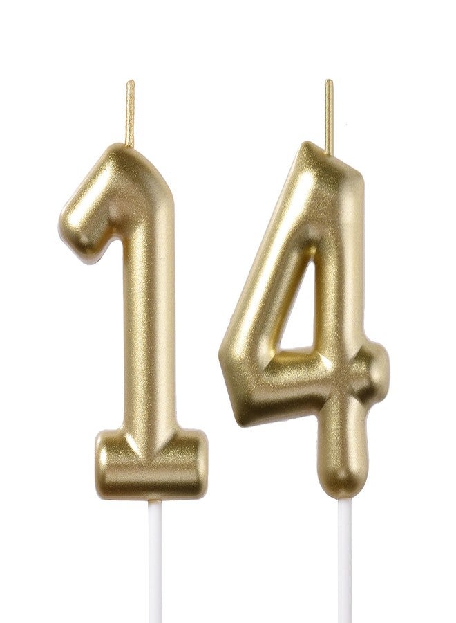 Qj-solar 2.35 Inch Gold 14 & 41 Birthday Candles, 3D Diamond Number 14th & 41st Cake Topper for Boys Girls Birthday Party Decorations Theme Party - Image 1